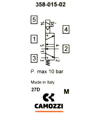 Zawór CAMOZZI 130-358-015-02 5/2 1/8" monostabilny + Cewka 24VAC / 12VDC + Wtyczka