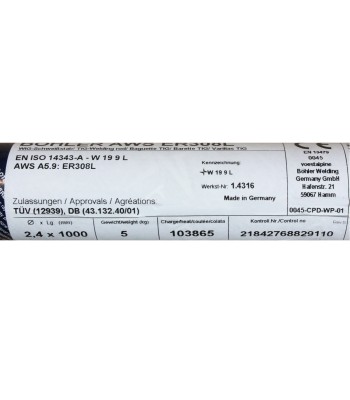 Bohler TIG drut spawalniczy prêt TIG 308L chromowo-niklowy 2.4x1000/opk. 5kg (cena za 1kg)