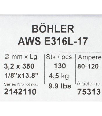 Bohler MMA elektroda spawalnicza chromowo-niklowa 316L 3.2x350/4.5paczka/18.0karton (cena za 1 paczkê)