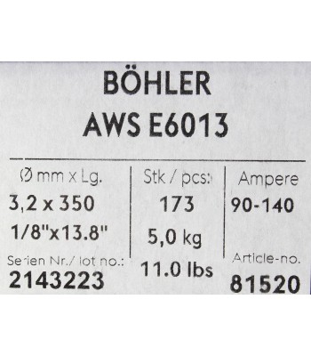 Bohler MMA elektroda spawalnicza rutylowo-celulozowa E6013 RC 3.2x350/5.0paczka/20.0karton (cena za 1 paczkê)