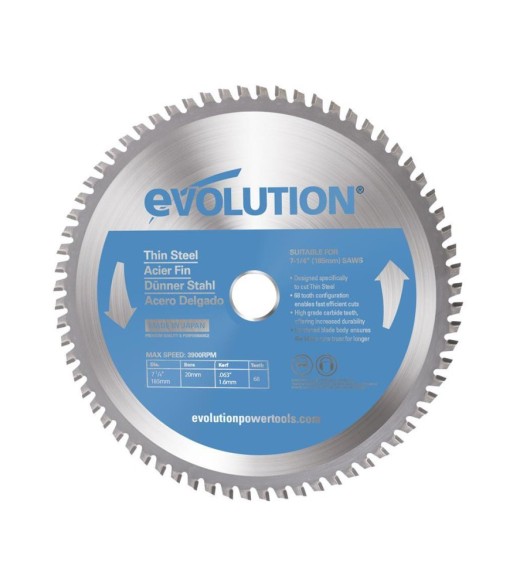 Piła widiowa Evolution TCT do cięcia cienkiej stali 185mm / 68z do pilarek